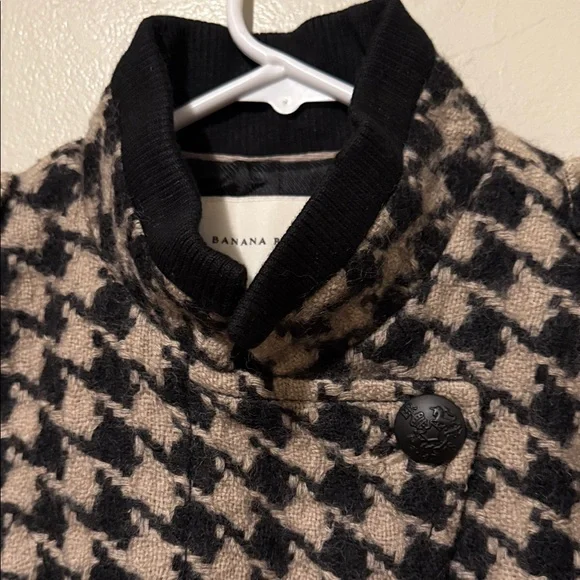 Banana Republic Black and Tan Houndstooth Pea Coat Small - Picture 5 of 8